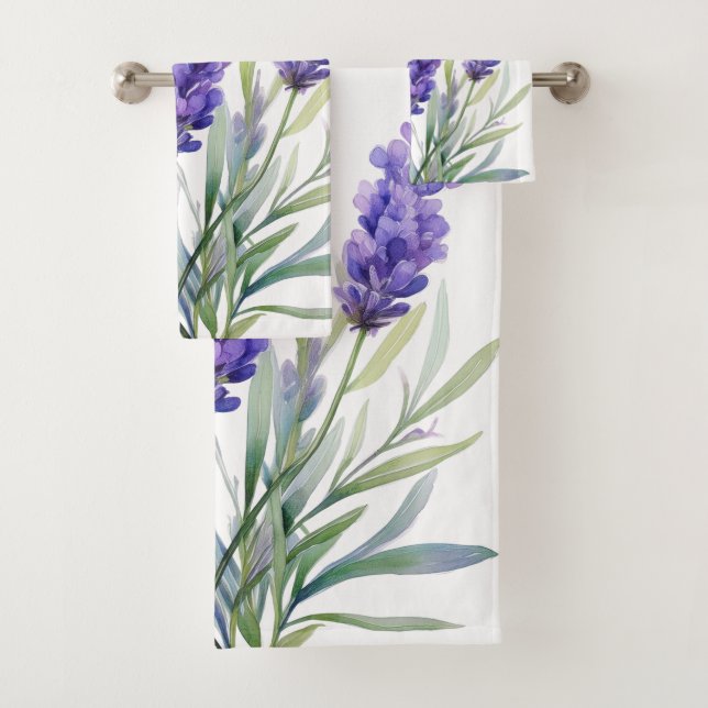Watercolor Lavender Flowers Bath Towel Set (Insitu)