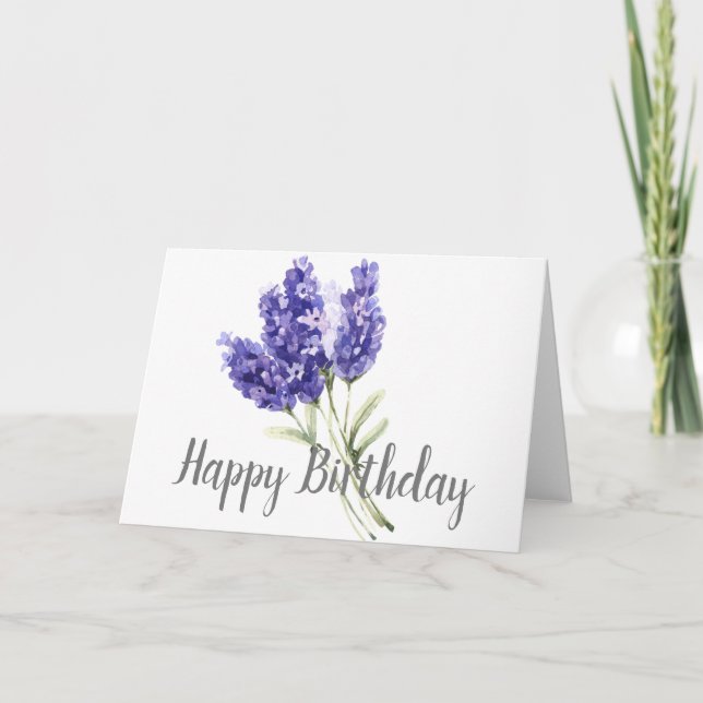 Watercolor Lavender Flowers Birthday Card (Front)
