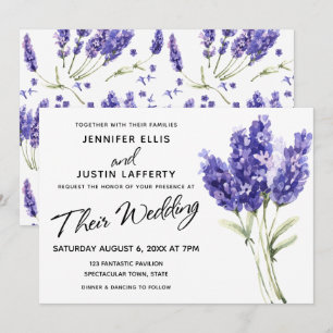 Watercolor Lavender Flowers, Elegant Wedding Invitation