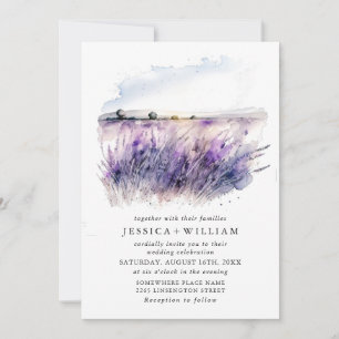 Watercolor Lavender Flowers Field Wedding QR code Invitation