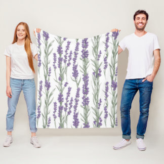 Watercolor Lavender Flowers Fleece Blanket