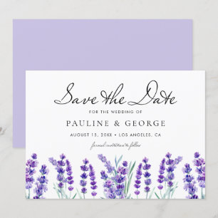 Watercolor Lavender Flowers Floral Bouquet Save The Date