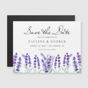Watercolor Lavender Flowers Floral Save the Date Magnetic Invitation