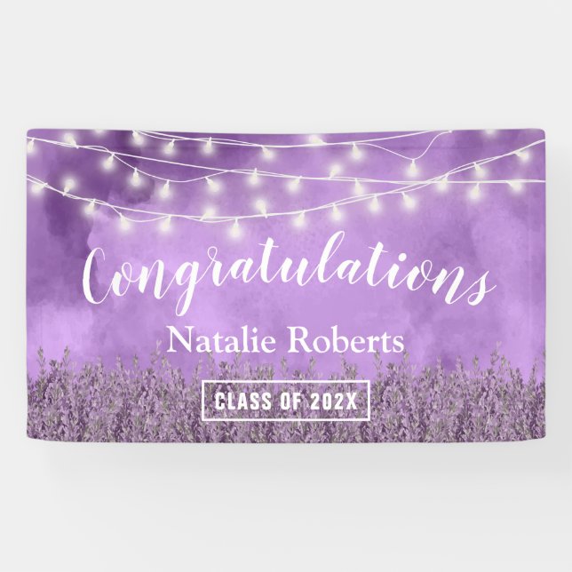 Watercolor Lavender Flowers Graduation Party Banner (Horizontal)