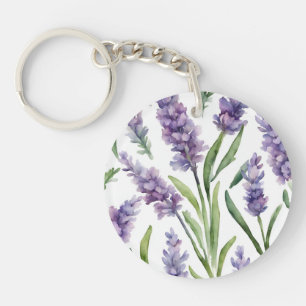 Watercolor Lavender Flowers Key Ring