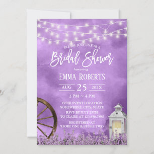 Watercolor Lavender Flowers & Lantern Bridal Showe Invitation