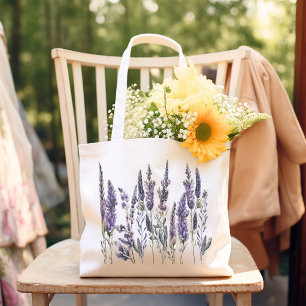 Watercolor Lavender Flowers Large Tote Bag
