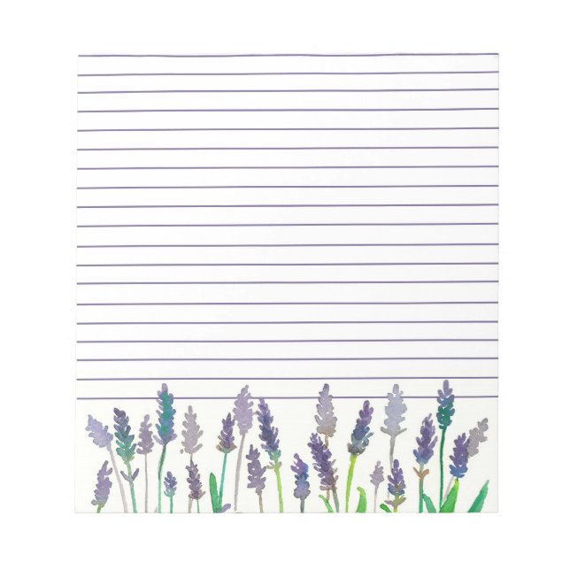 Watercolor Lavender Flowers Lined Notepad (Front)
