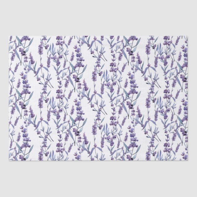 Watercolor Lavender Flowers On White Tissue Paper (Front)