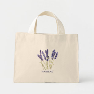 Watercolor Lavender Flowers Purple Floral Mini Tote Bag