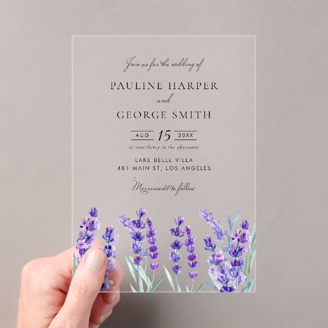 Watercolor Lavender Flowers Spring Wedding Acrylic Invitations (Insitu (Handheld))