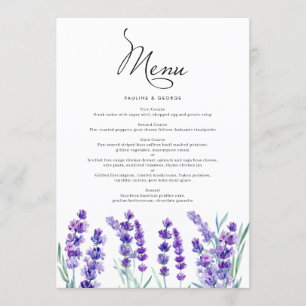 Watercolor Lavender Flowers Spring Wedding Menu