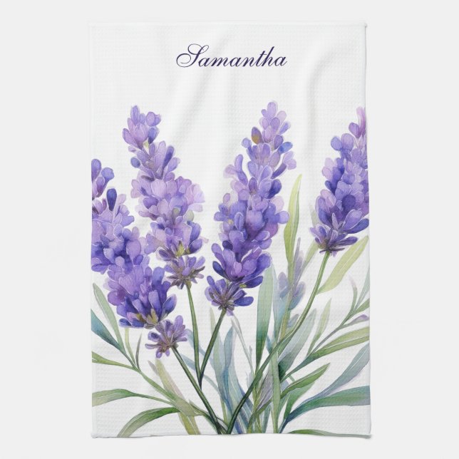 Watercolor Lavender Flowers Tea Towel (Vertical)