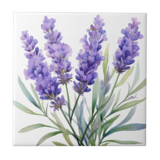 Watercolor Lavender Flowers Tile