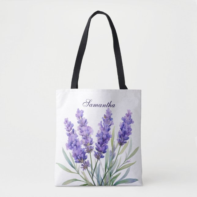 Watercolor Lavender Flowers Tote Bag (Front)