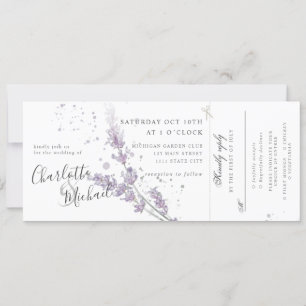 Watercolor lavender flowers w rsvp attached weddin invitation