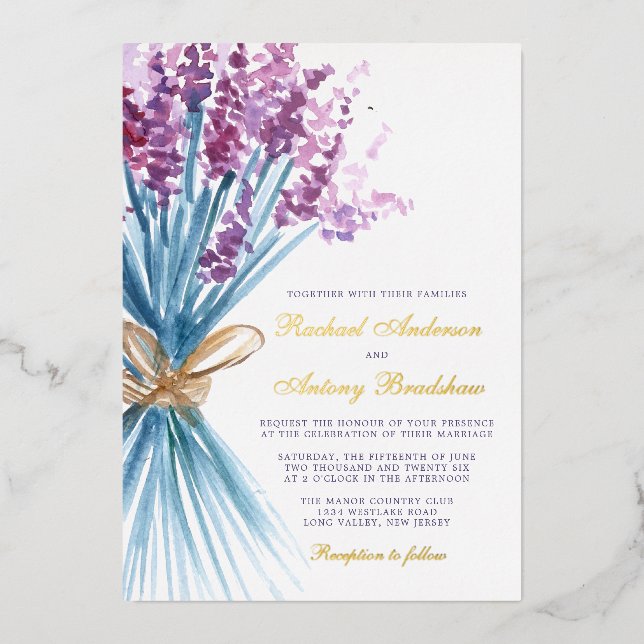 Watercolor Lavender Flowers Wedding (Front)