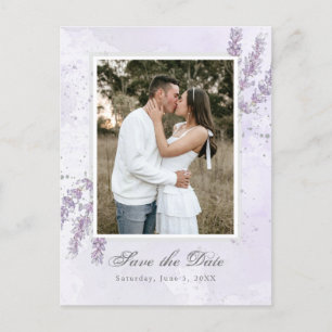 Watercolor lavender flowers wedding save the date postcard
