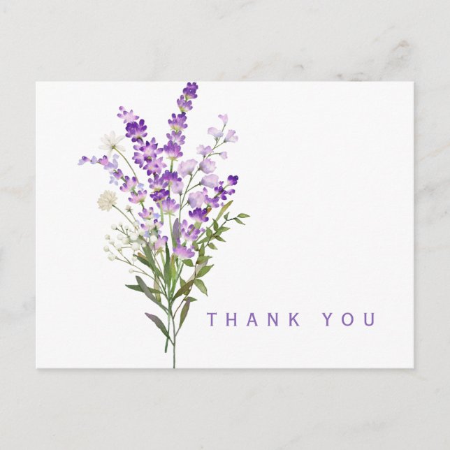 Watercolor Lavender Funeral Thank You Name & Date Postcard (Front)