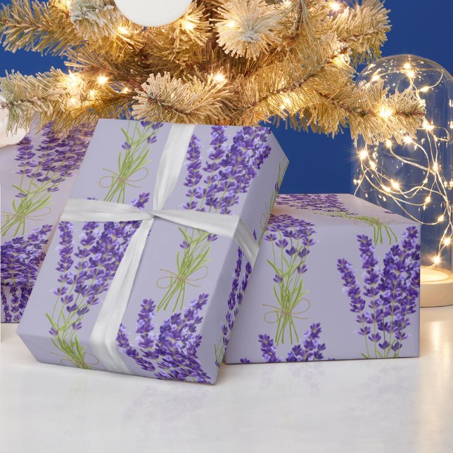 Watercolor Lavender Garden Flowers Floral Bouquet Wrapping Paper (Holidays)