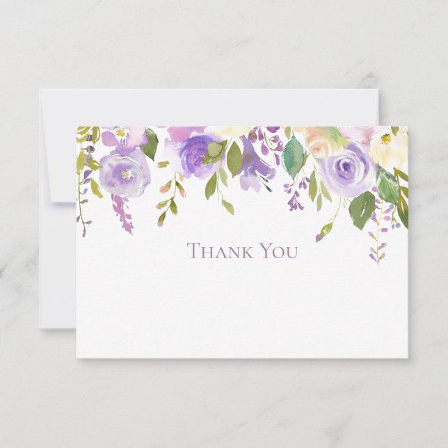 Watercolor Lavender Garden Flowers Thank You (Front)