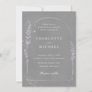Watercolor lavender grey elegant arch wedding invitation