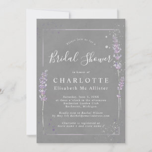 Watercolor lavender grey elegant bridal shower invitation