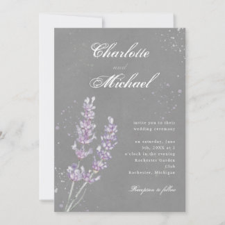 Watercolor lavender grey elegant wedding invitation