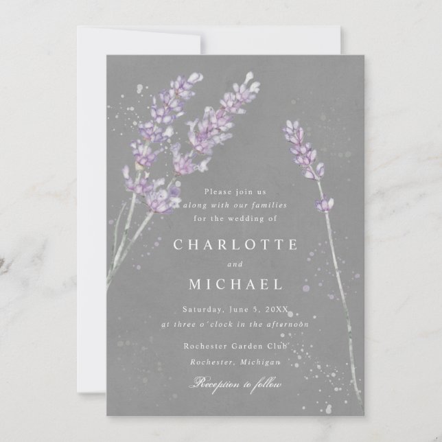 Watercolor lavender grey elegant wedding  invitation (Front)