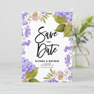 Watercolor Lavender Hydrangea Floral QR Code Save The Date