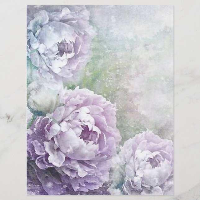 Watercolor Lavender Lilac Floral Scrapbook Paper (Front)