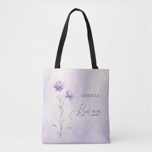 Watercolor Lavender Meadow Wildflower Best Mum Tote Bag (Front)