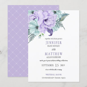 Watercolor Lavender Mint Purple Peonies Wedding Invitation