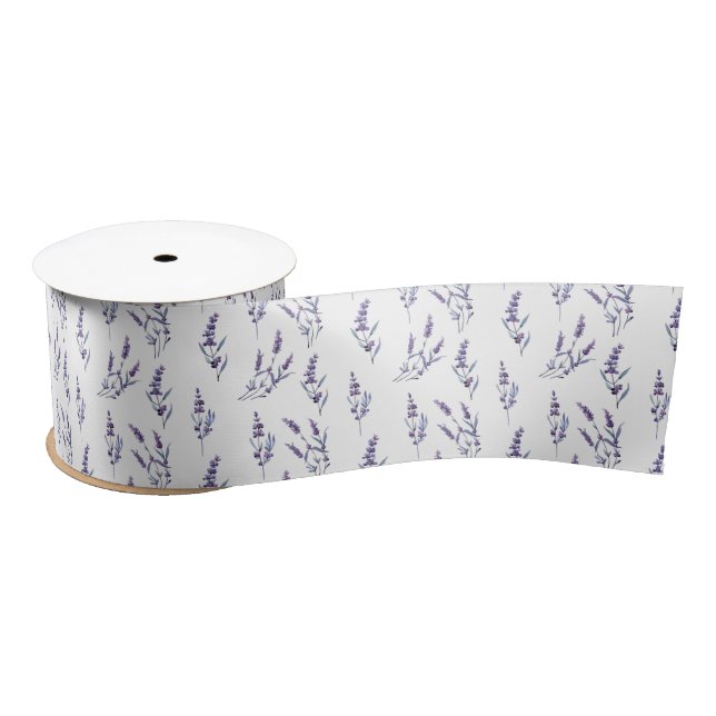 Watercolor Lavender On White Satin Ribbon (Spool)
