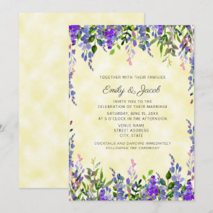 Watercolor Lavender on Yellow Wedding Invite
