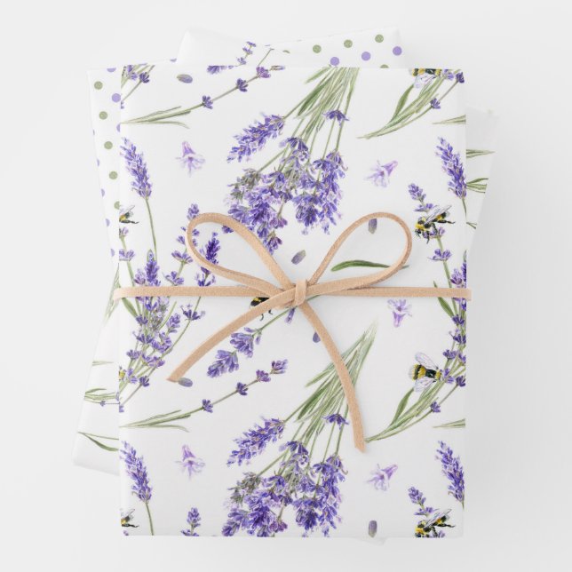 Watercolor Lavender Pattern Wrapping Paper Sheet (In situ)