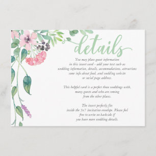 Watercolor Lavender Peony Wedding DETAILS Card