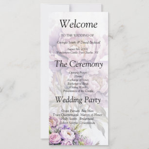 Watercolor Lavender Peony Wedding Program