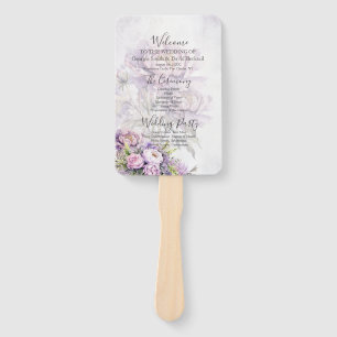 Watercolor Lavender Peony Wedding Program Hand Fan