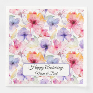 Watercolor Lavender Pink Red Pastel Floral Spring Napkin