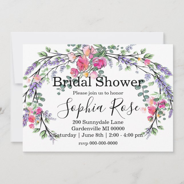 Watercolor Lavender Pink Rose Bridal shower Invitation (Front)