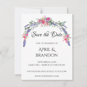 Watercolor Lavender Pink Wild Rose and Eucalyptus Save The Date