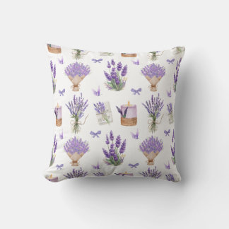 Watercolor Lavender Print Pattern Cushion