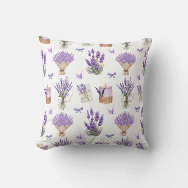 Watercolor Lavender Print Pattern Cushion (Front)