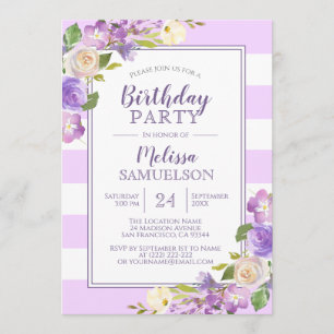 Watercolor Lavender Purple Floral BIRTHDAY PARTY Invitation