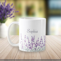 Watercolor Lavender Purple Floral Butterfly Mug