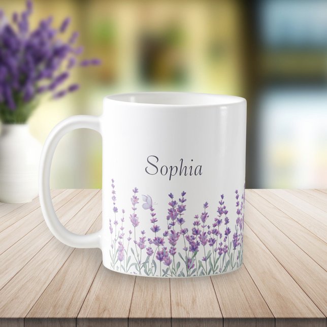 Watercolor Lavender Purple Floral Butterfly Mug (Creator Uploaded)