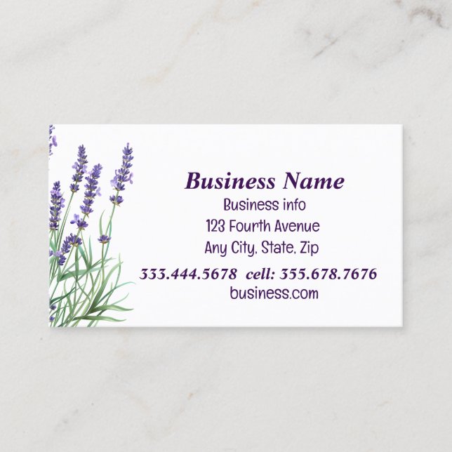 Watercolor Lavender Purple Lavender Flowers Business Card (Front)