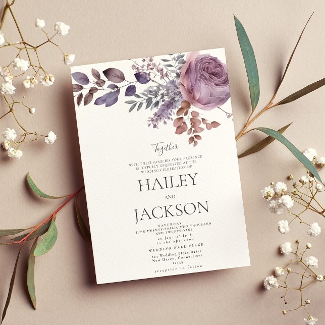 Watercolor lavender purple pink floral wedding invitation (Watercolor lavender purple pink floral wedding invitation)