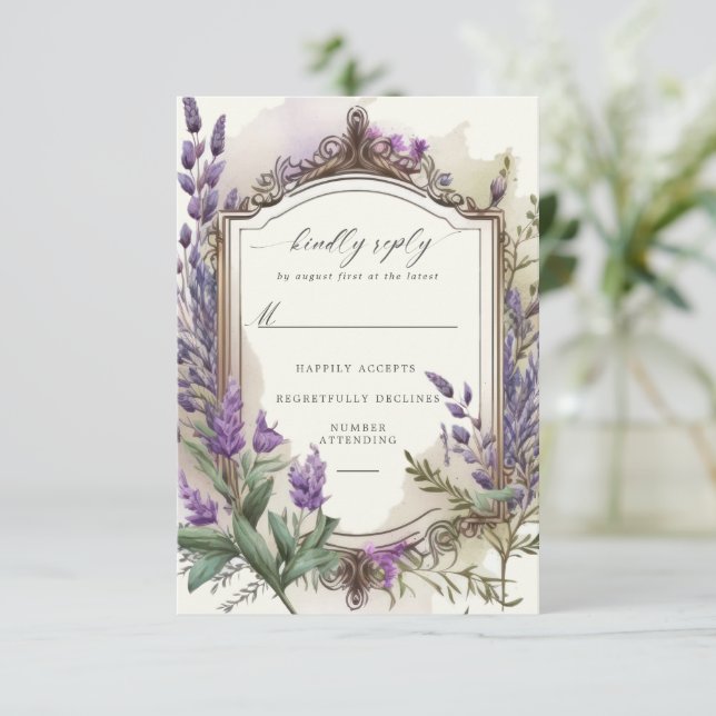 Watercolor Lavender Regal RSVP Card (Standing Front)